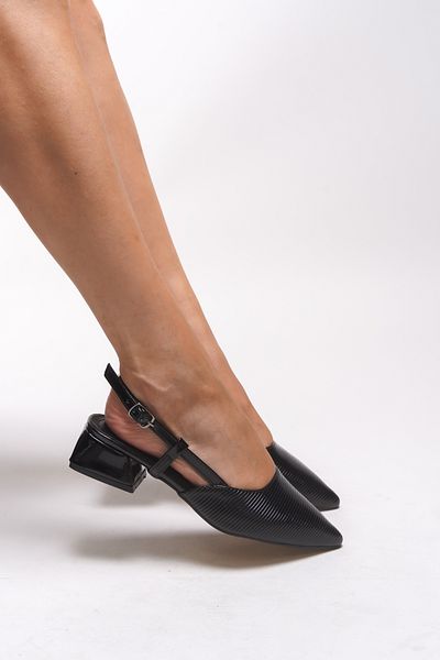 Riccon Pantofi cu toc cu vârf ascuțit pentru femei Zellanys 0012350   Piele lacuita neagra cu dungi