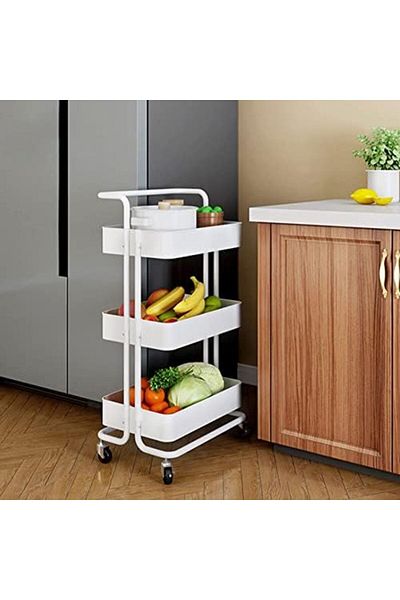 Generic 4-Tier Kitchen Rolling Cart, Utility Storage Trolley Cart with Wheels, Laundry Waterproof Cart, Mobi