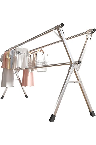 Generic رف تجفيف الملابس، رف ملابس متين من الفولاذ المقاوم للصدأ قابل للتعديل والطي لتوفير المساحة