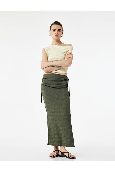 Koton Wrapped Fabric Slim Fit Gathered Detailed Slit Long Skirt
