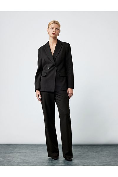 Koton Double Pocket Long Sleeve Double Breasted Blazer Jacket with Flap