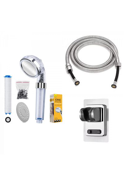 INNOVIO 3-Function Shower Head ® With 1.5 M Stainless Steel Hose and Holder, Cotton Filter
