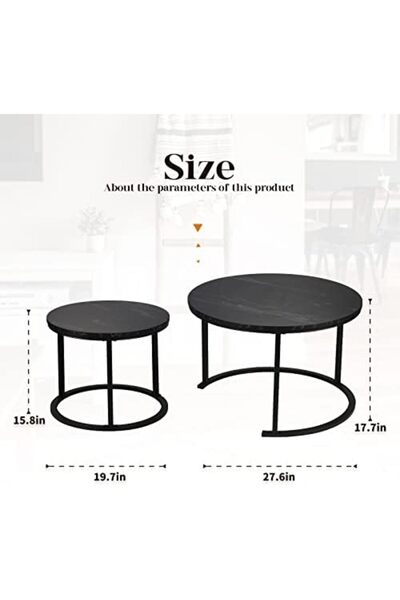 Generic Small Round Nesting Coffee Table 27" Wood and Metal Stacking Coffee Tables for Compact Spaces, Black