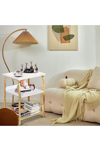 Generic End Table Sofa Side Table Bedside Desk Nightstands Small Coffee Table with Storage Basket for Livin