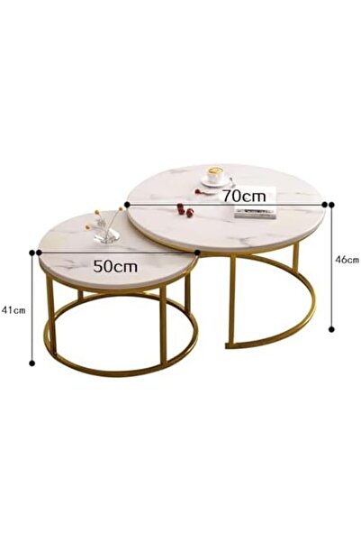 Generic مجموعة طاولات قهوة متداخلة حديثة من قطعتين، طاولة جانبية خشبية، طاولة دائرية متداخلة بسيطة، مصنوعة من الفولاذ المتين F