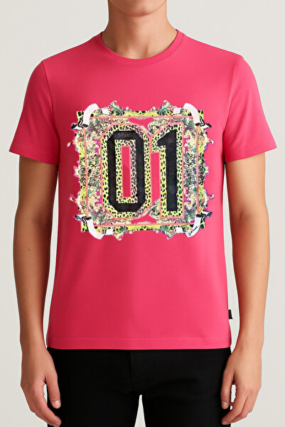 Pembe "01" Baskılı T-Shirt