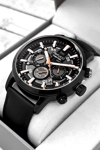 Ferrucci Function Black Color Leather Strap Men's Wrist Watch Zmfer064