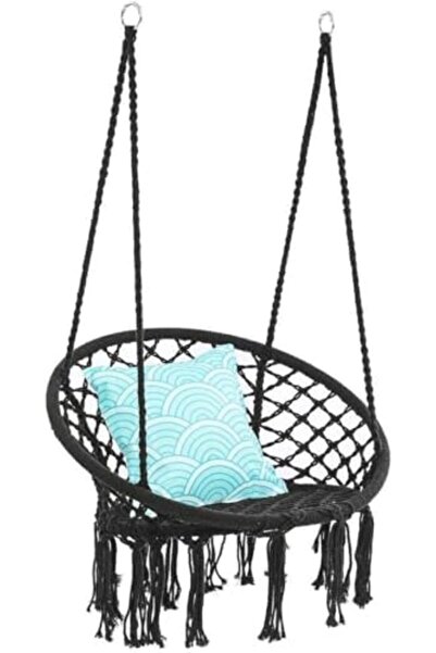 Generic Hammock Chair, Hanging Swing with Macrame and Cushion, Max 330 Lbs, Beige Hanging Cotton Rope Chair