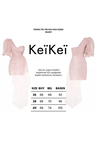 Keikei Pudra tül tek kol kısa elbise