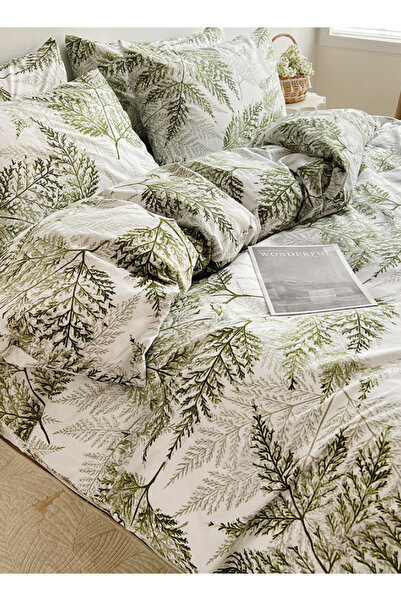 LUNA HOME Queen size 6-piece modern duvet cover set with green leaf pattern