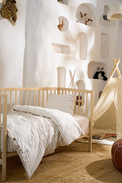 homytextiles طقم غطاء لحاف للأطفال مخطط أنثراسيت - مخطط باللون الأحمر