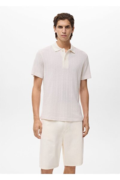 MANGO Man Ajur örgü pamuklu polo gömlek