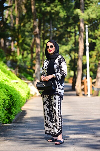 REVOLUTIONWEAR Manolya Desenli Siyah Twill Takım