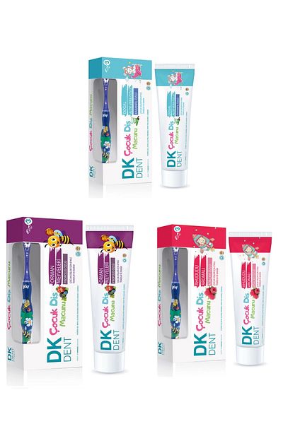 Dermokil Dk Dent 3 Pack Children's Toothpaste Raspberry-Aloe Vera-Forest Fruit (with Toothbrush Gift)