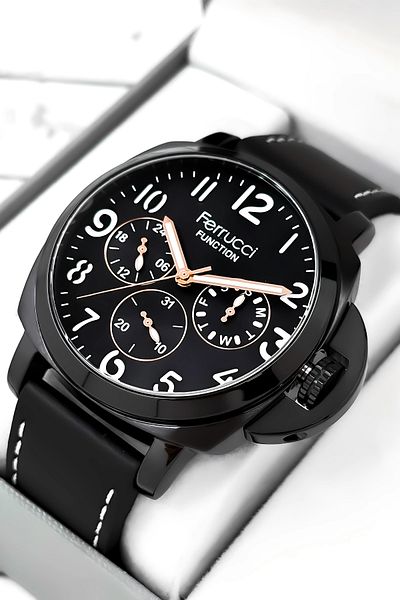 Ferrucci Men's Black Leather Wristwatch Bracelet - Zmfer158