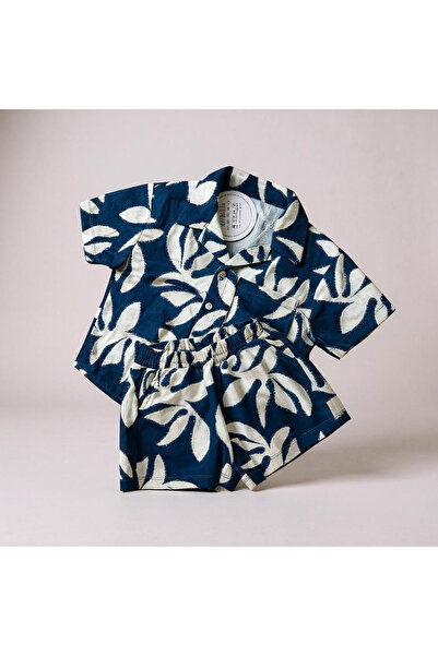 Pufiko Kids Navy Blue Leaf Patterned Woven Boy's Suit