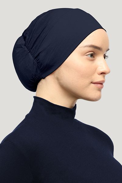 Mesa Charm Women's Hijab Lycra Elastic Non-Slip Combed Cotton Bonnet Navy Blue