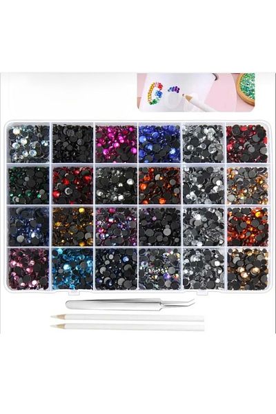 yiğit aksesuar 24 Colors 4800 Pieces Hotfix Iron-On Stone Ss16(4mm) Stone Holding Pen and Tweezers Gift