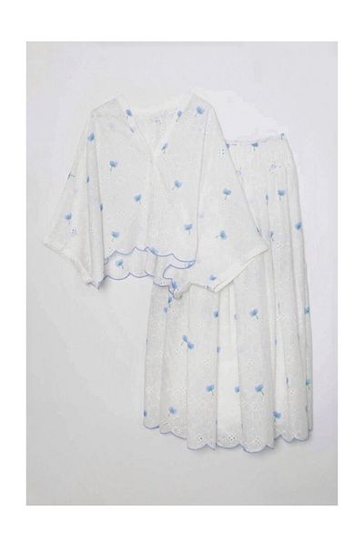 Lavanta Tekstil Floral Embroidered Shirt Skirt Set