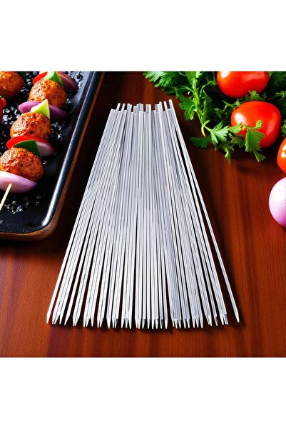 YILMAZNARGİLE 10 Adet Kuşbaşı Şişi 55 Cm ,et Mangal Yassı Şiş,mangal Kuşbaşı Şişi,barbekü Şişi