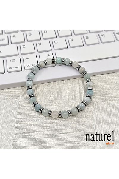 Naturel Tılsım Aquamarine 6mm Natural Stone Unisex Bracelet
