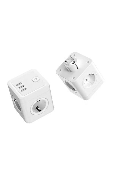 INNOVIO Stecher cu 4 prize si 3 porturi USB-A INNOVIO, Putere mare 4000W/16A, Multiple Protectii, Alb/Gri