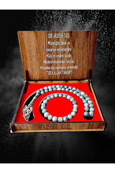 anonim Gray Jasper Stone Natural Stone Prayer Beads and Bracelet Set – Stylish and Meaningful Gift with Box
