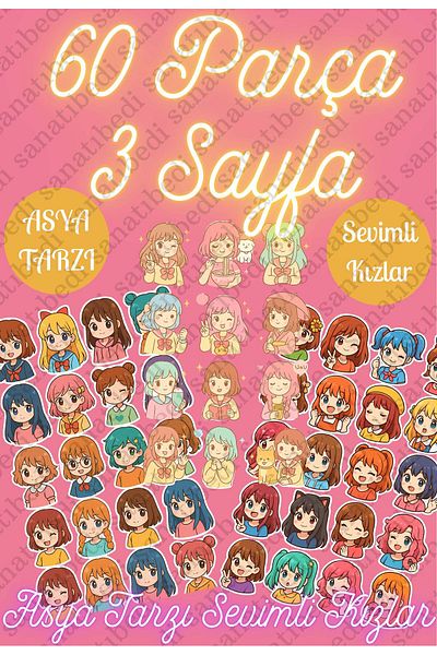 sanatıbedi Japanese Cute Girls Sticker Set Notebook Laptop Phone Water Bottle Sticker