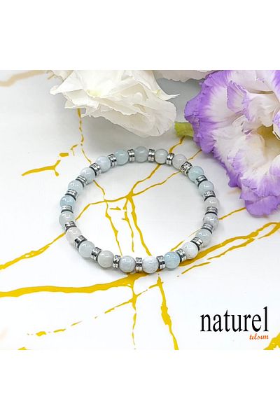 Naturel Tılsım Aquamarine 6mm Natural Stone Unisex Bracelet
