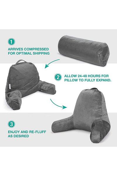 LEAXOR Ergonomic Reading Pillow with Armrests, Soft/Resistant/Versatile, 65x46x28CM, Grey