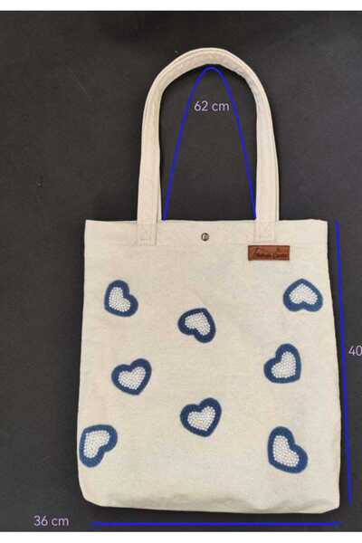 ÇANTA punch ve inci nakışlı kanvas çanta