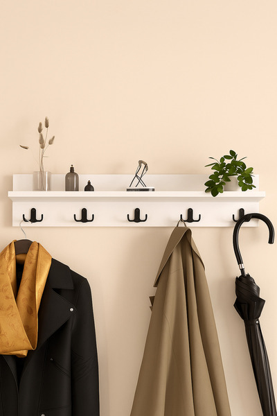 PAZARACTİVE Portmanto Duvar Askılığı Beyaz 80 Cm – Raflı Ve 5 Askılıklı Duvar...