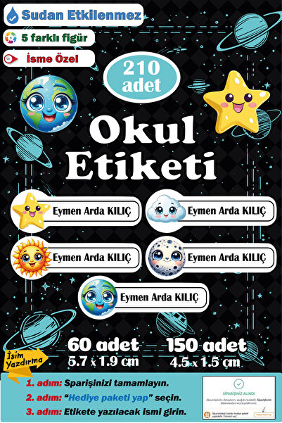 GSticker İsme Özel Okul Etiketi Kalem Defter Etiketi Sticker Kız Erkek Çocuk ...