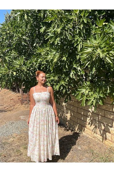 Tumtum Wear Floral Print Strap Waist Opening Elegant Dress