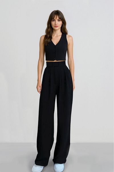 M&N Women's Velcro High Waist Wide Leg Palazzo Trousers