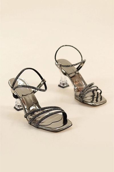 Firibu Pantofi cu toc cu bretele cu toc transparent cu pietre