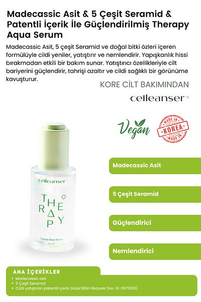 celleanser Soothing and Moisturizing Therapy Aqua Serum with Madecassic Acid & 5 Types of Ceramides