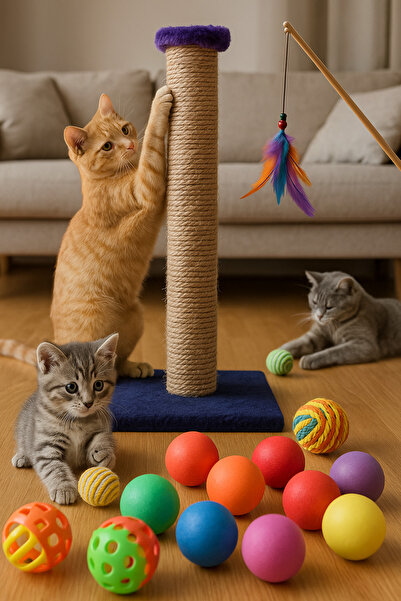 PAMEPAW 7'li Set: Kedi Tırmalama Tahtası , Sarma Top , Renkli Oyun Topu 3'lü ...