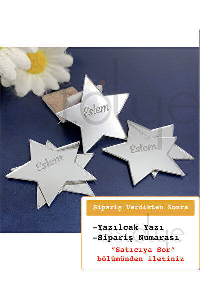 estölye Yıldız Model - Gümüş Renk Pleksi Yapışkanlı Bebek Hediyelik - 50 Adet