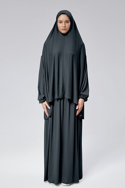 Mesa Charm Women's Hijab Two Piece Organic Cotton Headscarf Plug and Pull Prayer Dress Smoked