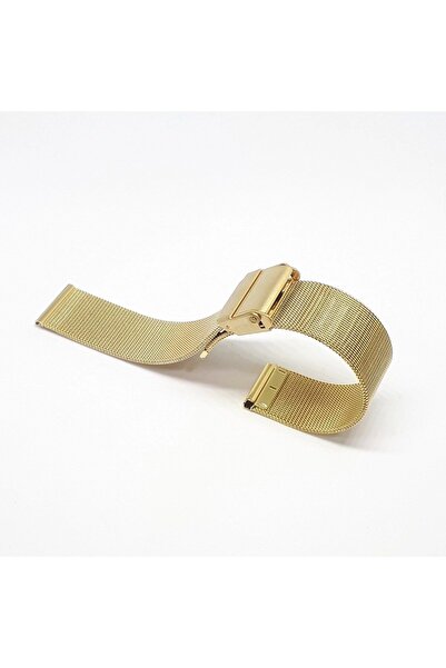 atasaat Sarı Gold Renk Hasır Ince Örgü Çelik Kaplama Metal Saat Kordonu 18mm