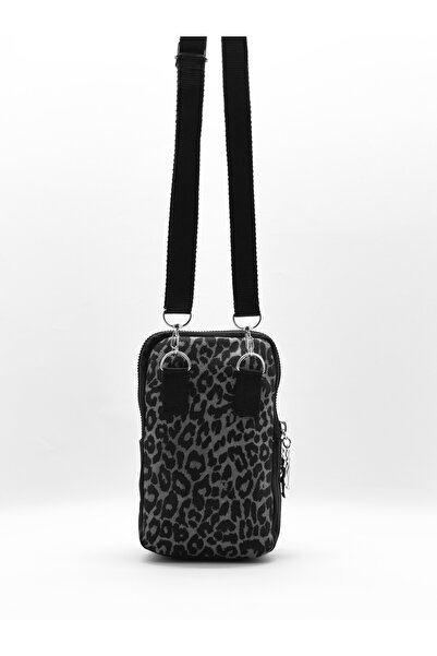 Bersia Kadın Leopar Siyah 2 Gözlü Telefon Çantası