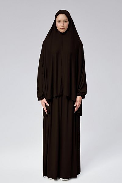 Mesa Charm Women's Hijab Two Piece Organic Cotton Headscarf Plug and Play Prayer Dress Chocolate