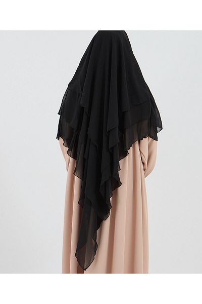 Mihrisina collection 3 Layer Souffle Black Color Khimar Hijab Islamic Hijab Souffle