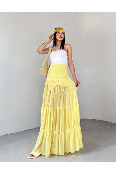 S&A Collectionn Fusta lungă din tul cu pantaloni scurți cu talie elastică