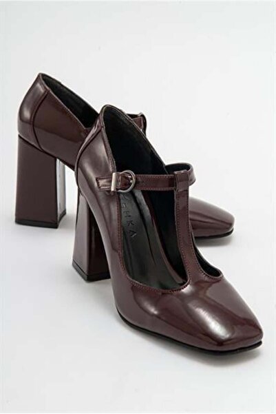 Zoe3 Style Women's Omr Burgundy Patent Leather Thick Heeled Shoes