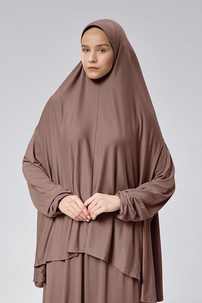Mesa Charm Women's Hijab Two Piece Organic Cotton Headscarf Plug and Play Prayer Dress Dusty Rose