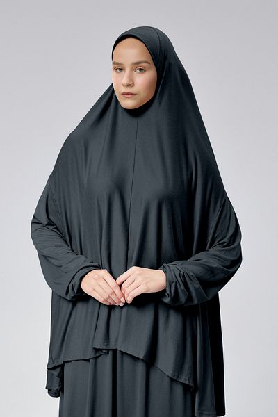Mesa Charm Women's Hijab Two Piece Organic Cotton Headscarf Plug and Pull Prayer Dress Smoked
