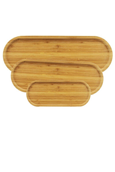 YOMNA 3'lü Doğal Ahşap Sunumluk Tepsi Seti Stant Seti Servis Seti Çerezlik Ka...