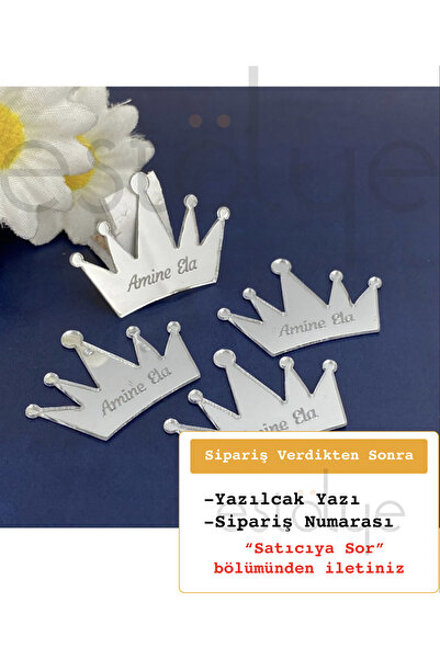 estölye Kraliçe Tacı Model - Gümüş Renk Pleksi Yapışkanlı Bebek Hediyelik - 3...